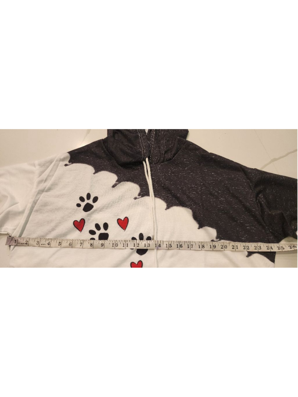 Paw Print Heart Hoodie Sweatshirt Women's 2XL Black White Tie Dye Splatter Plus - Picture 11 of 11